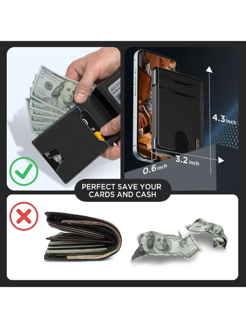 Slim RFID Blocking Wallet for Men - Minimalist Pop Up Case, Cash & Card Slots